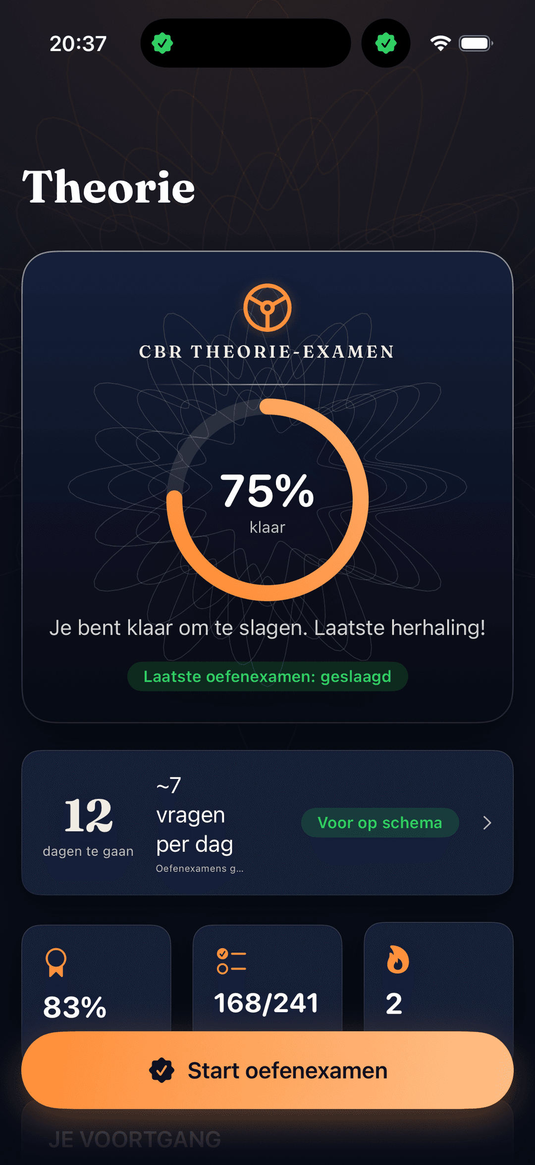 CBR Theorie-examen home screen